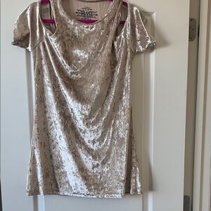 Crazy Train Crushed Velvet Cold-Shoulder Tunic in Light Taupe
